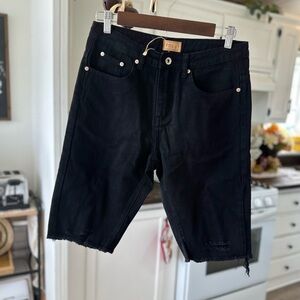 New POL Black Denim Distressed Bermuda Shorts High Waist Women’s Size Small VTG
